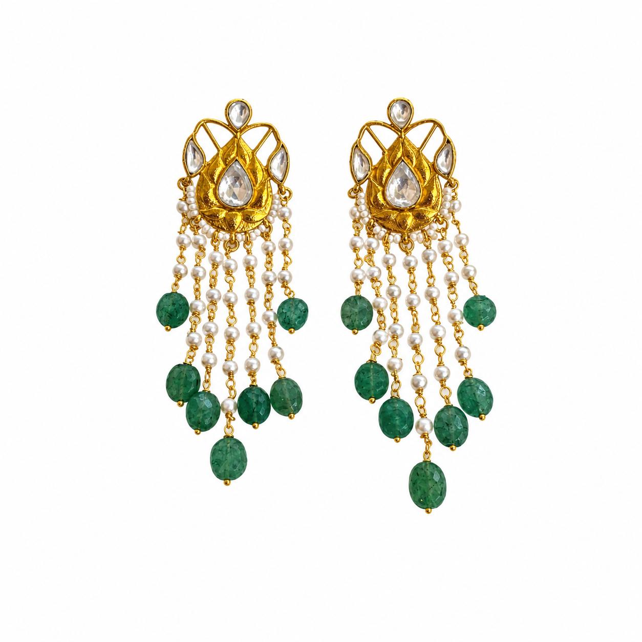 Emerald Pearl Kundan Earrings - 9rock