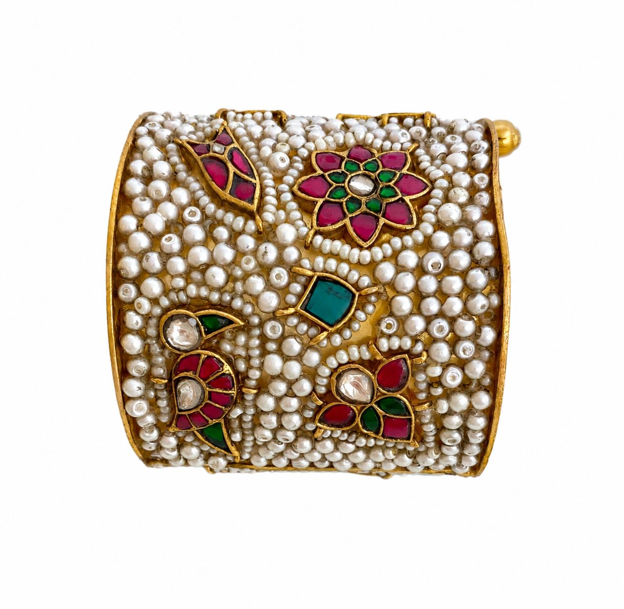 9rock The Kundan Pearl Bloom Bangles - kundan Jewellery