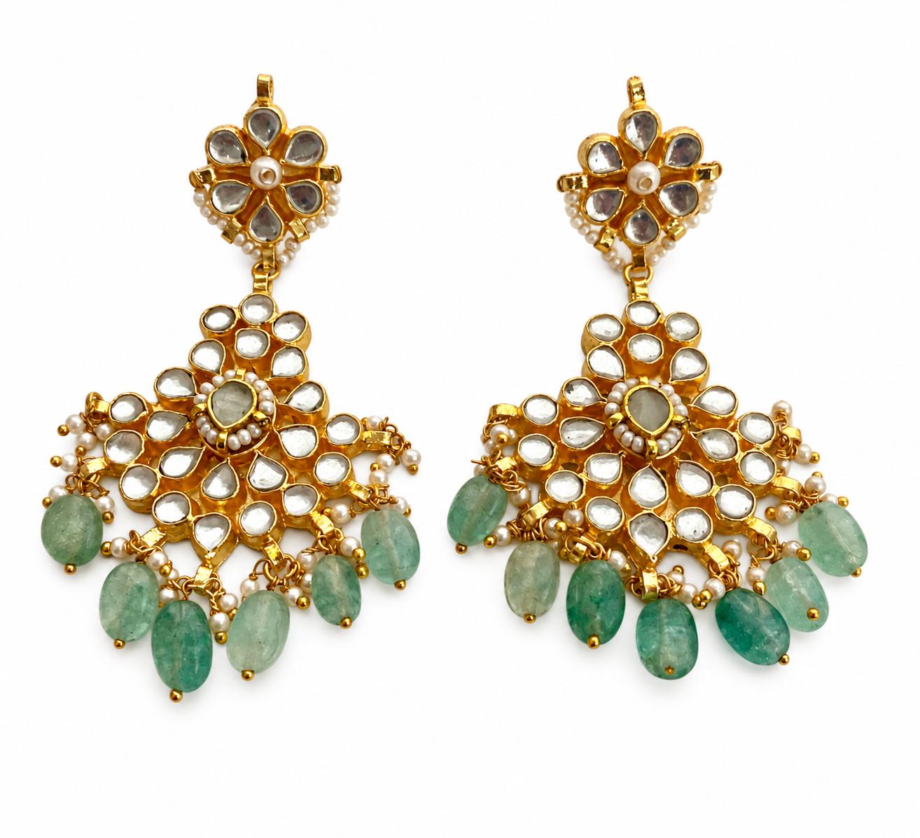 9rock Emerald Kundan Danglers Earrings - kundan Jewellery