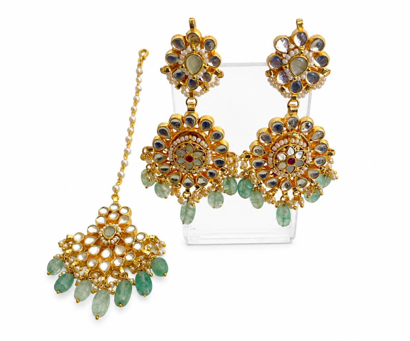 9rock The Celestial Emerald Kundan Earring and Tika  - kundan Jewellery