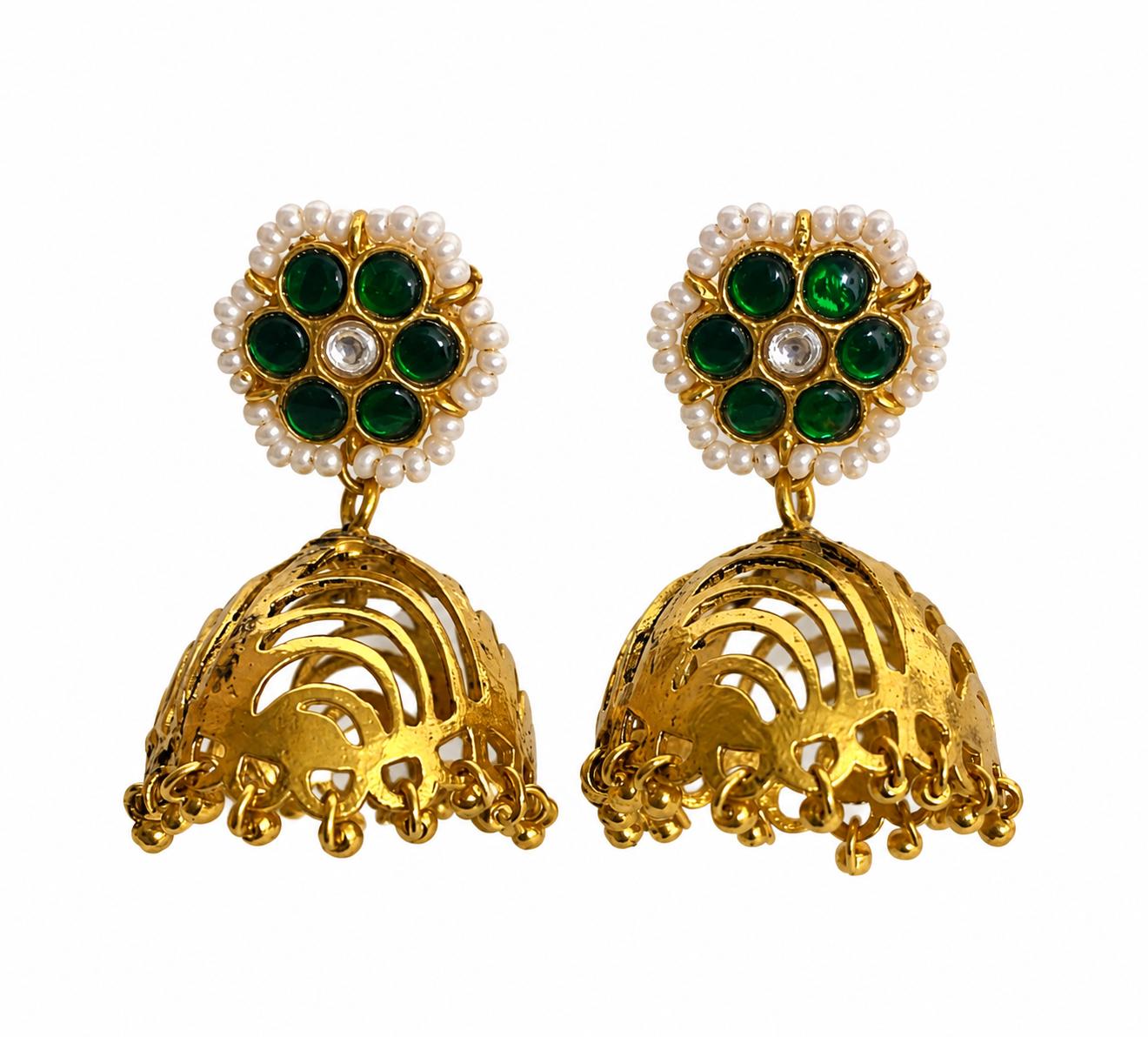 9rock The Emerald Kundan Jhumka Earrings - kundan Jewellery