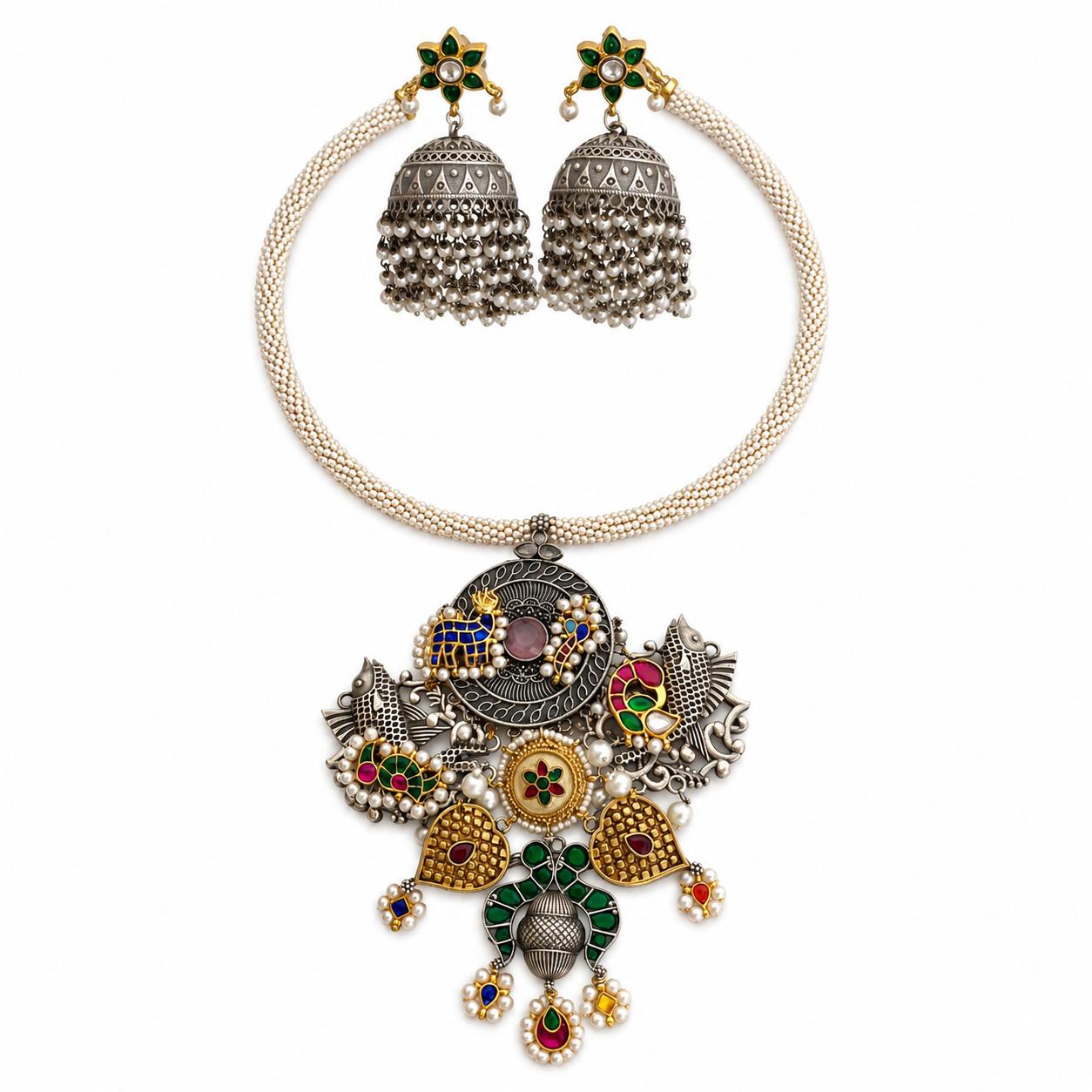 The Regal Peacock Fusion Necklace And Earring Set — 9rock