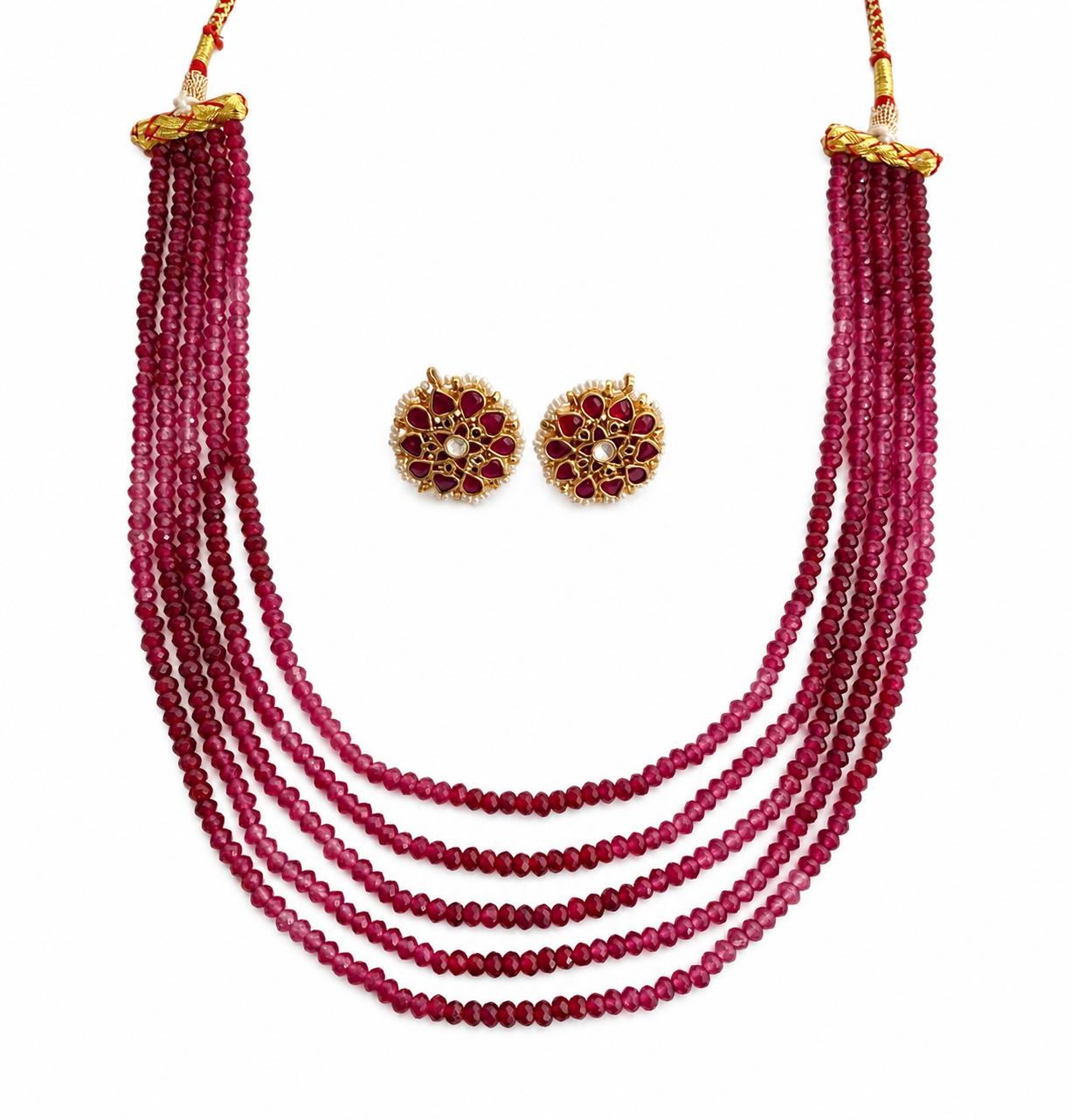 Regal Ruby Beaded Necklace and Earring Set — 9rock