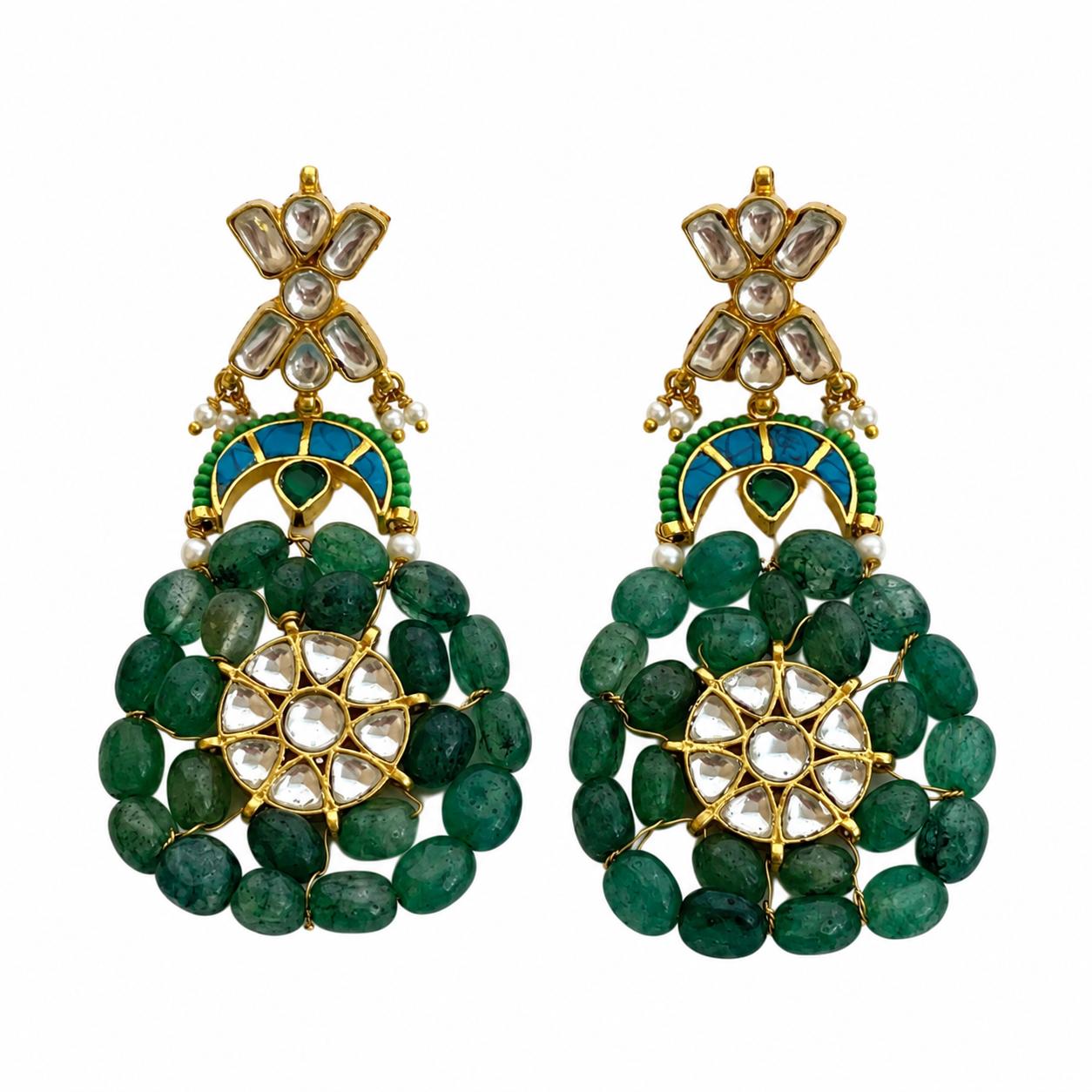 9rock Emerald Kundan Bloom Earrings - kundan Jewellery