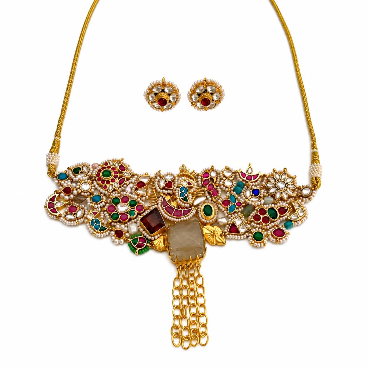 The Radiant Kundan Floral Necklace and Earring Set — 9rock