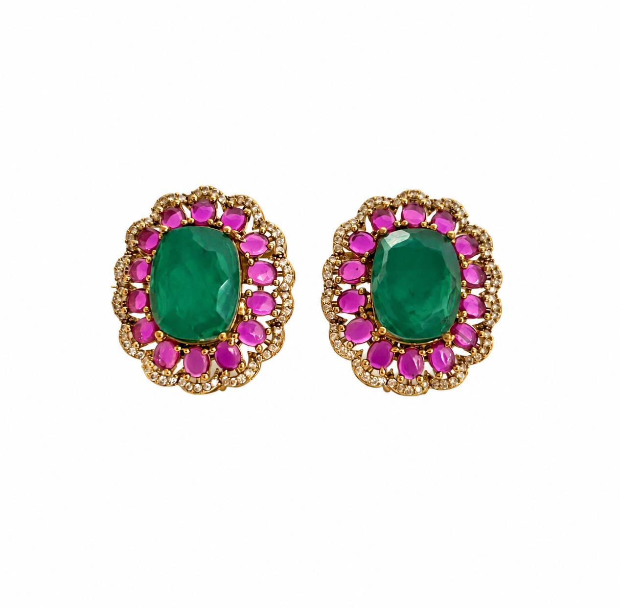 Regal Emerald Floral Earrings - 9rock