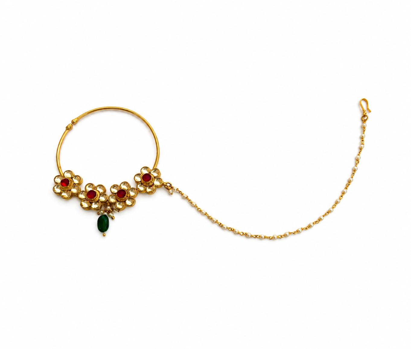 9rock The Blooming Kundan Nose Ring  - kundan Jewellery