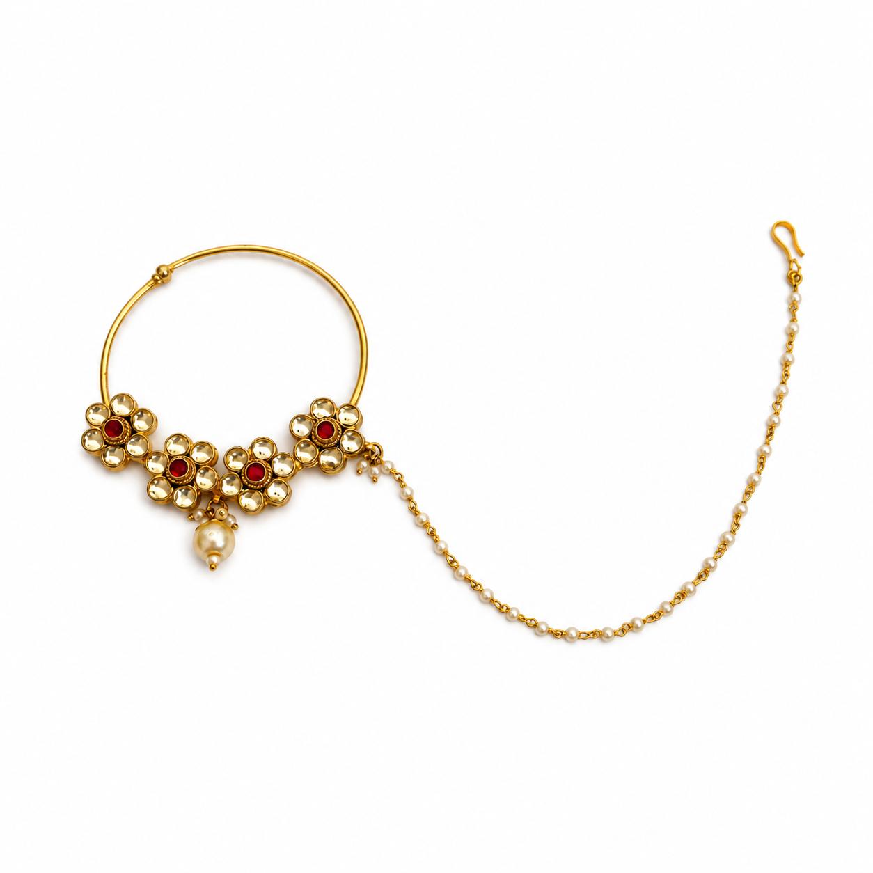 9rock The Floral Kundan Nose Ring Set - kundan Jewellery