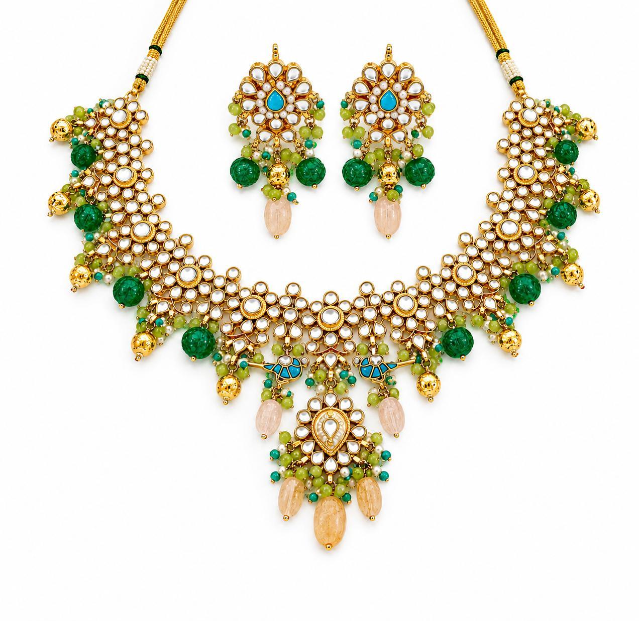 9rock Regal Bloom Kundan Necklace and Earring Set - kundan Jewellery