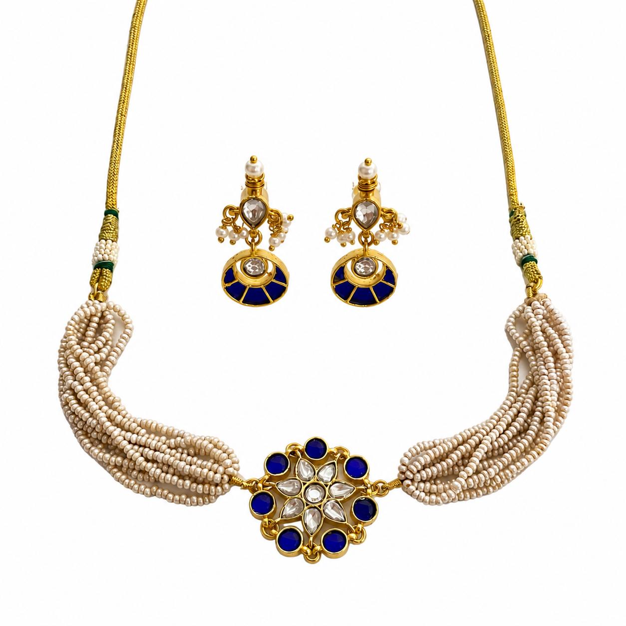 9rock The Sapphire Bloom Kundan Necklace And Earring Set - kundan Jewellery