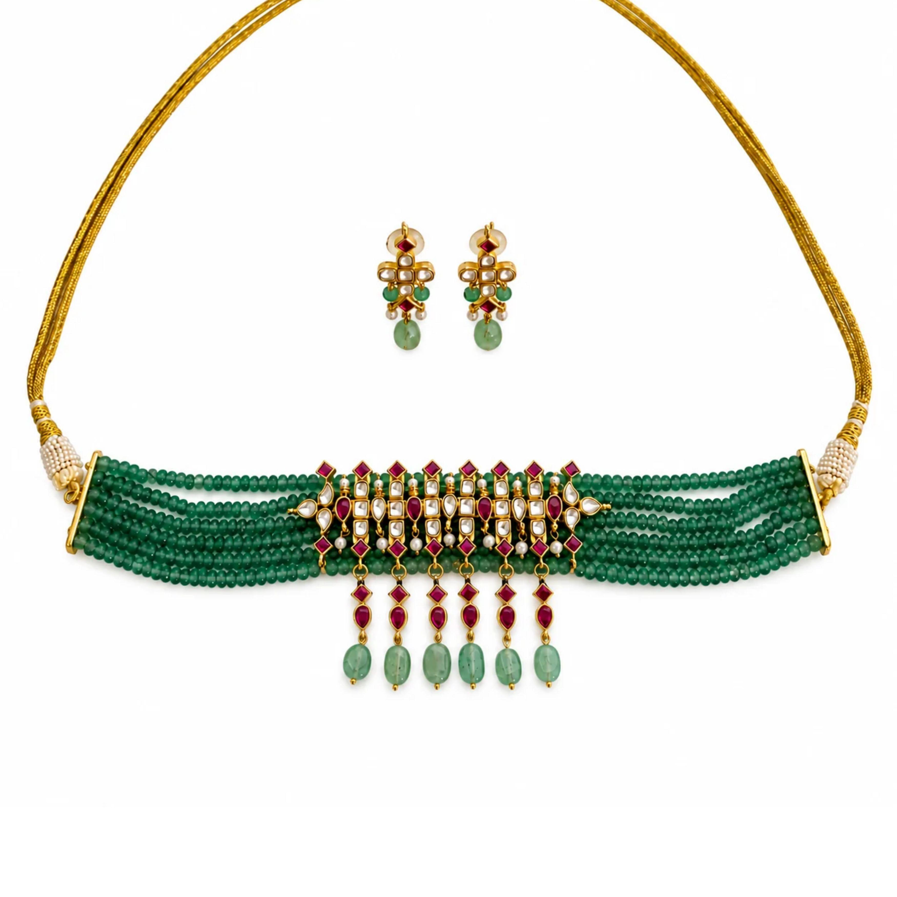 9rock Emerald Kundan Necklace and Earring Set - kundan Jewellery