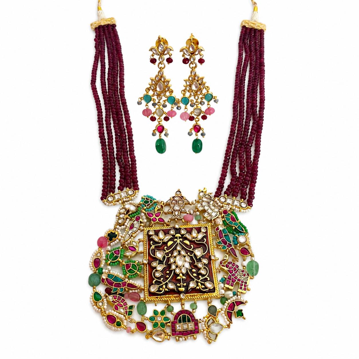 9rock The Peacock Jewel Kundan Necklace and Earring Set - kundan Jewellery