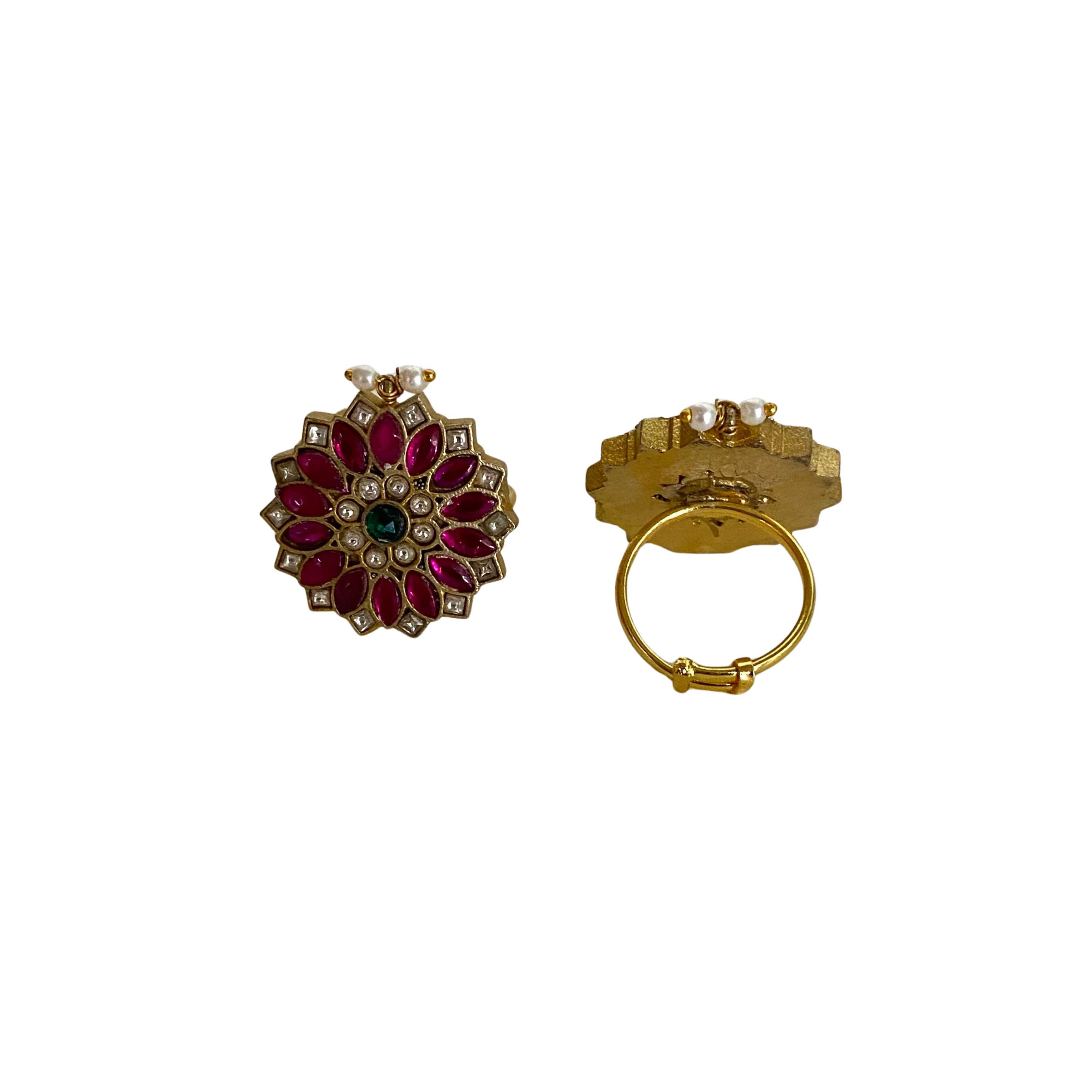 9rock The Ruby Bloom Kundan Ring - kundan Jewellery