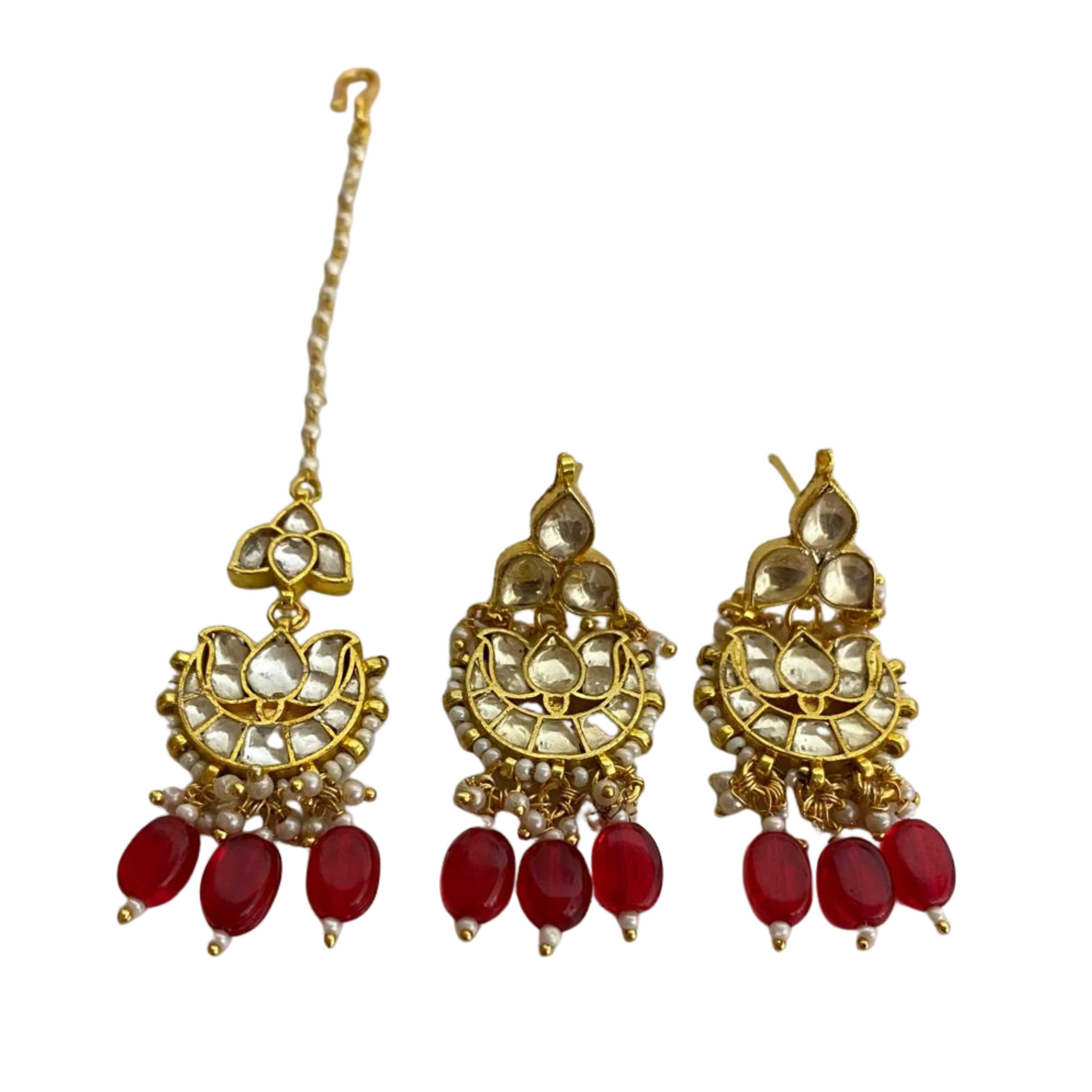 9rock Regal Ruby Kundan Tika Set - kundan Jewellery