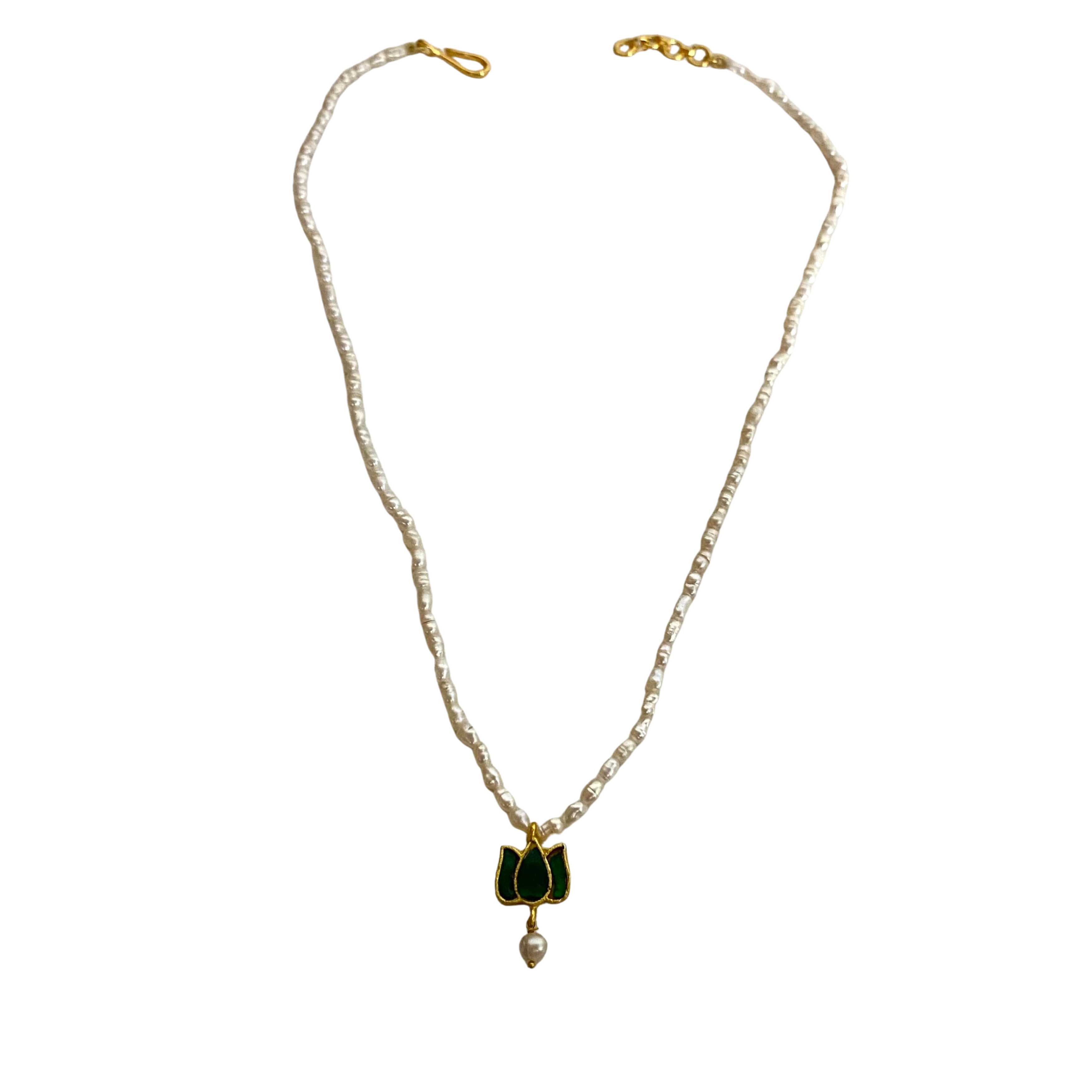 9rock The Lotus Bloom Pearl Long Necklace - kundan Jewellery
