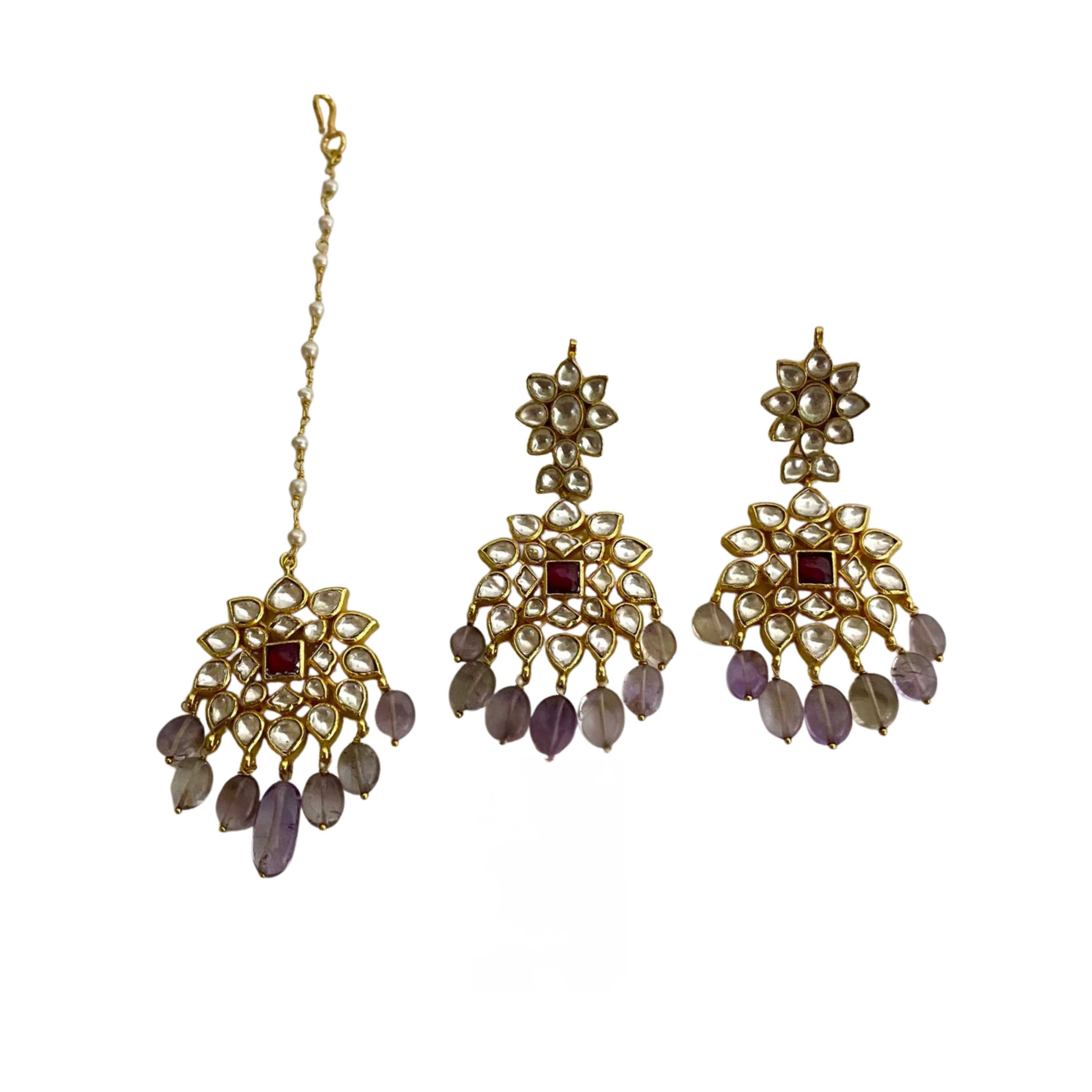 9rock Regal Kundan Emerald Tika Set - kundan Jewellery