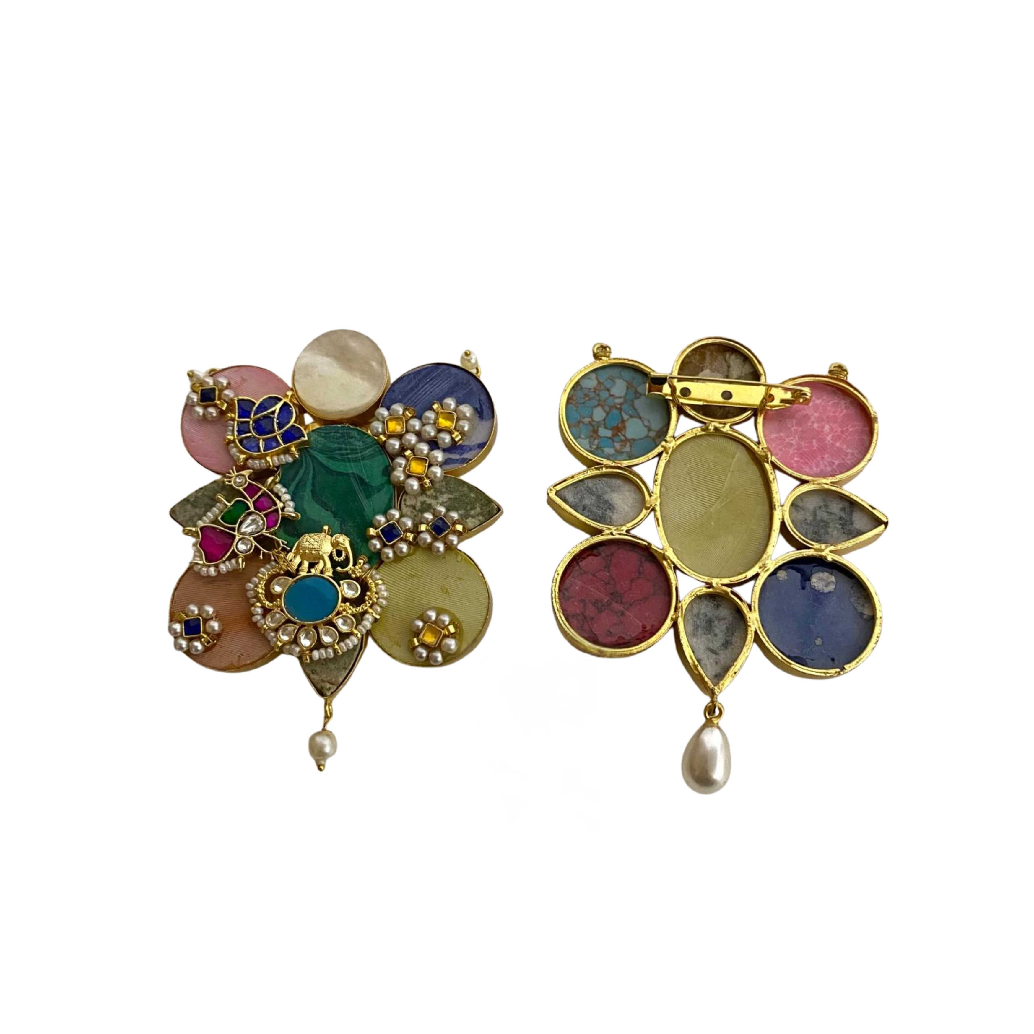 9rock The Multicolored Gemstone Kundan Brooch - Gender Neutral Brooch - kundan Jewellery
