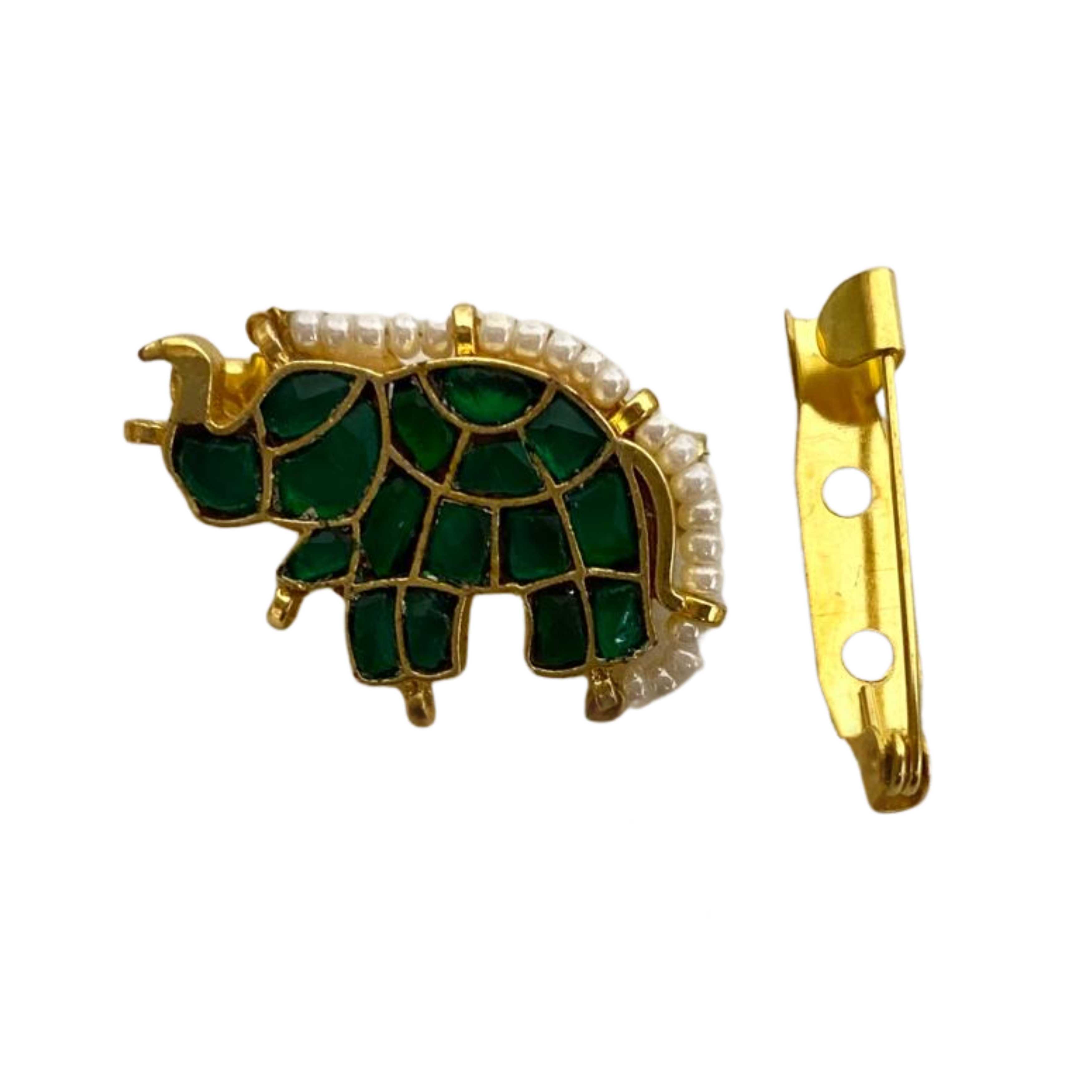 9rock The Emerald Elephant Brooch - kundan Jewellery