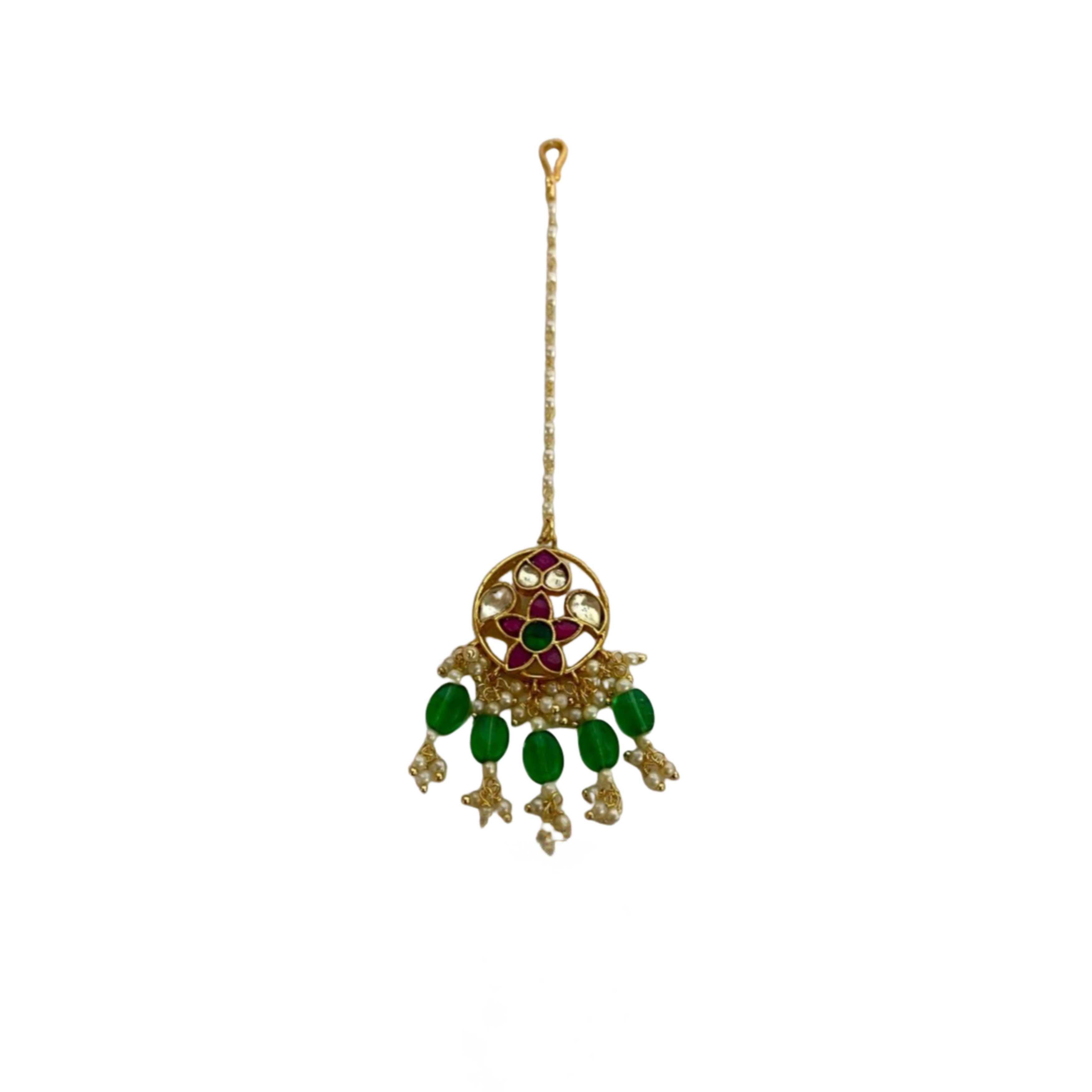 9rock The Emerald Bloom Kundan Tika - kundan Jewellery