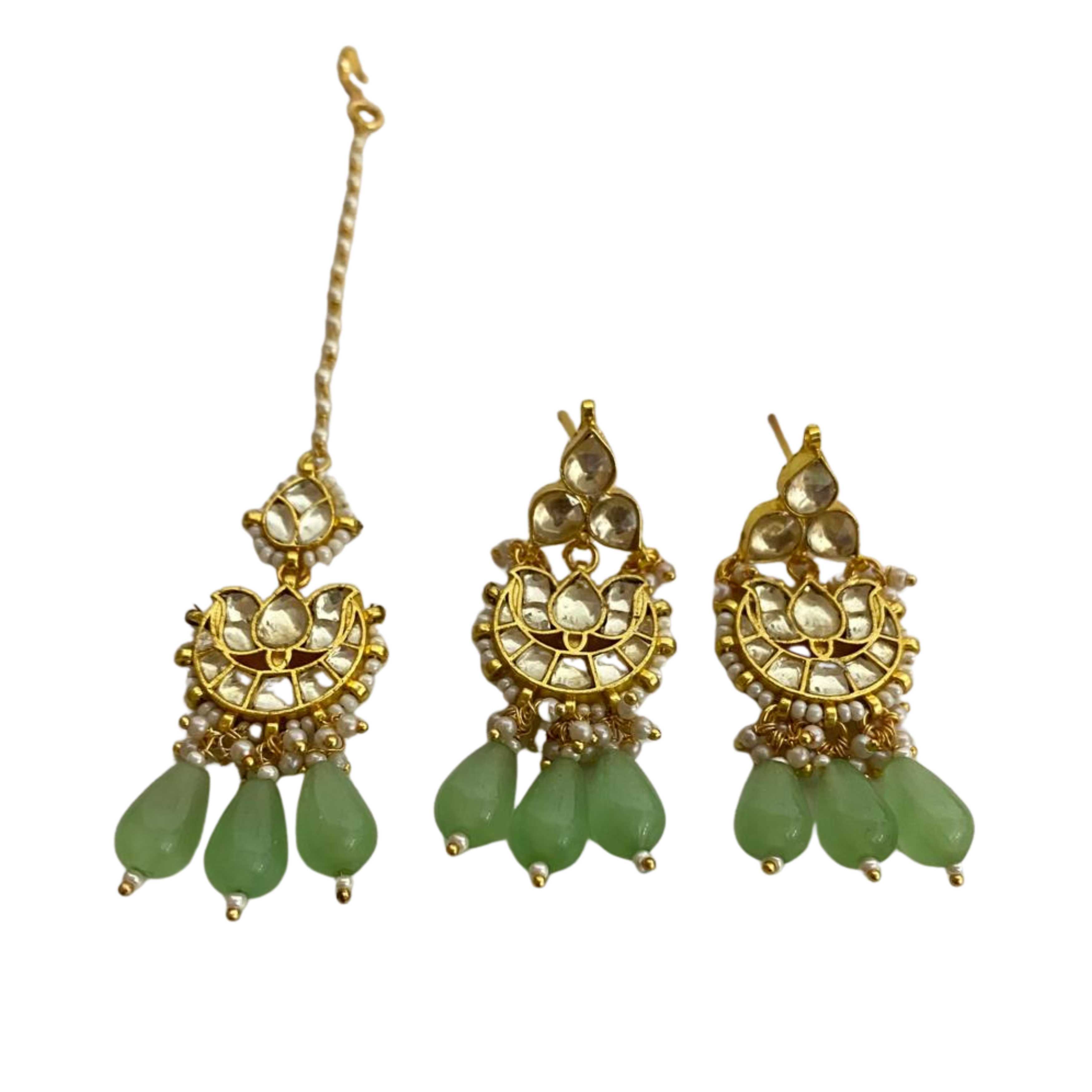 9rock Emerald Kundan Tika & Earring Set - kundan Jewellery
