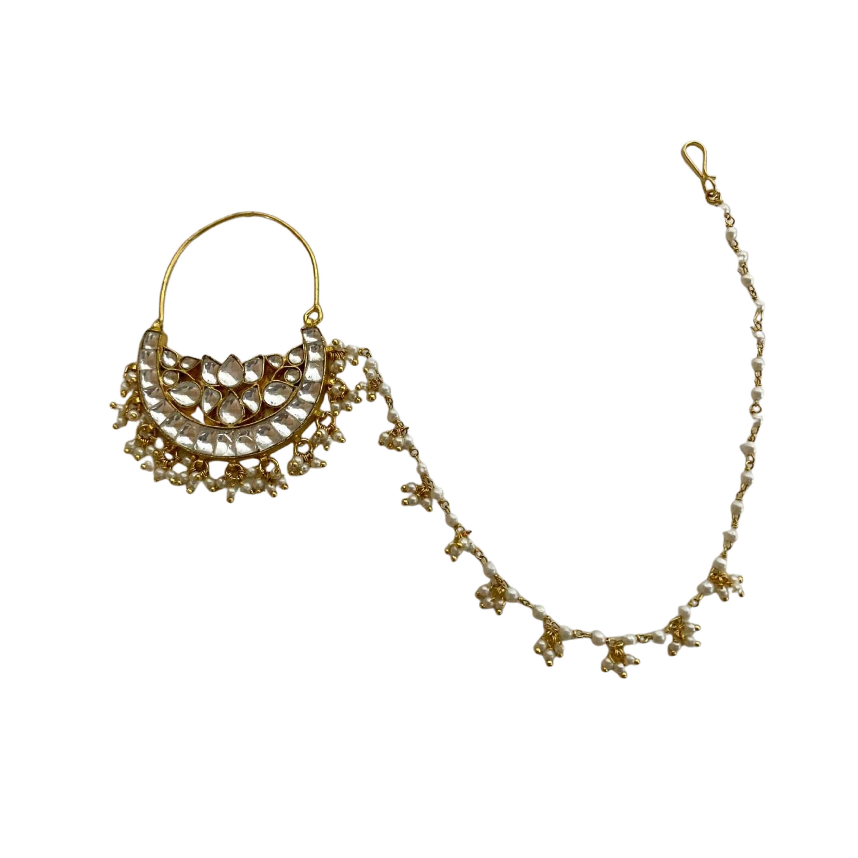 9rock The Crescent Pearl Kundan Nose Accessory - kundan Jewellery