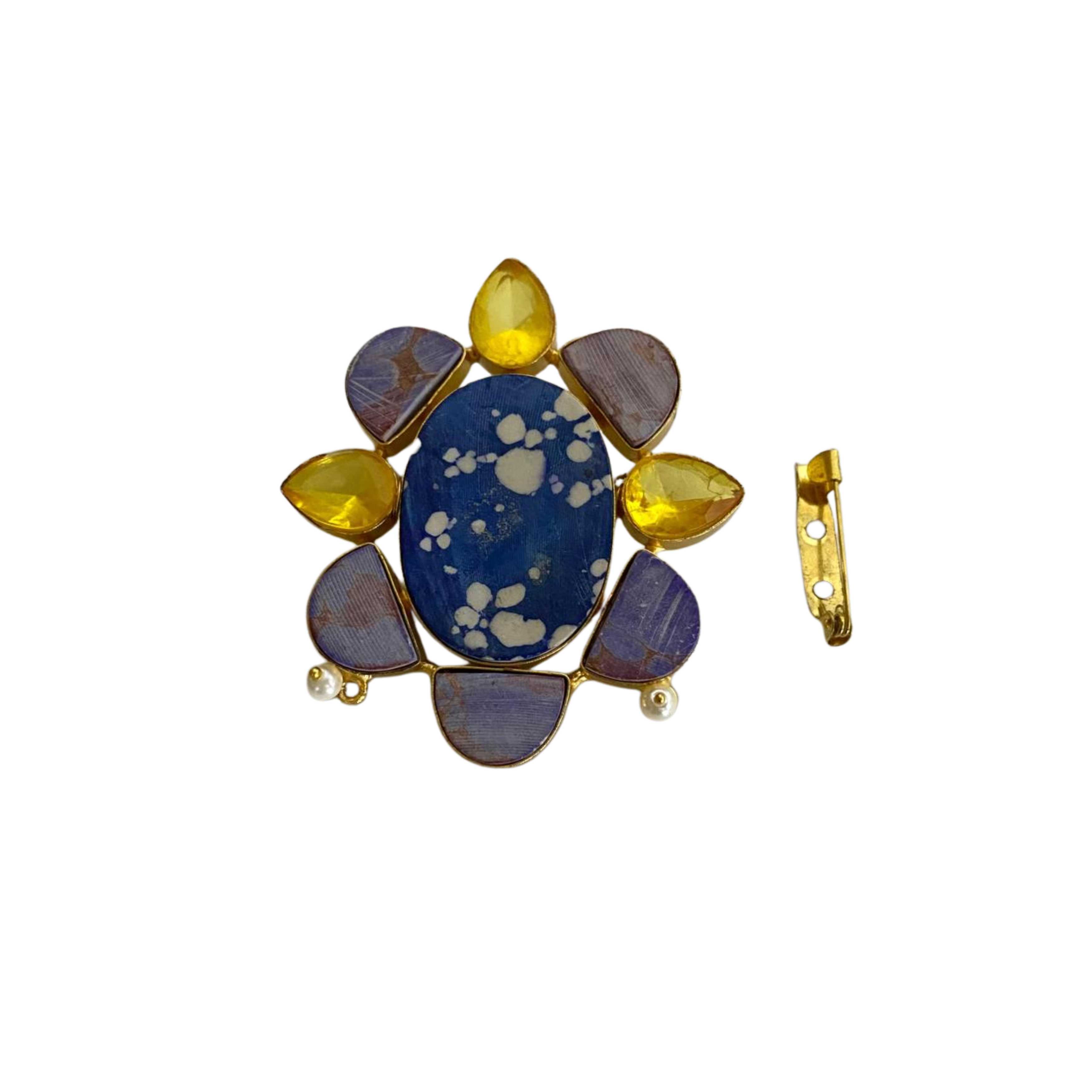 9rock The Indigo Bloom Kundan Brooch - kundan Jewellery