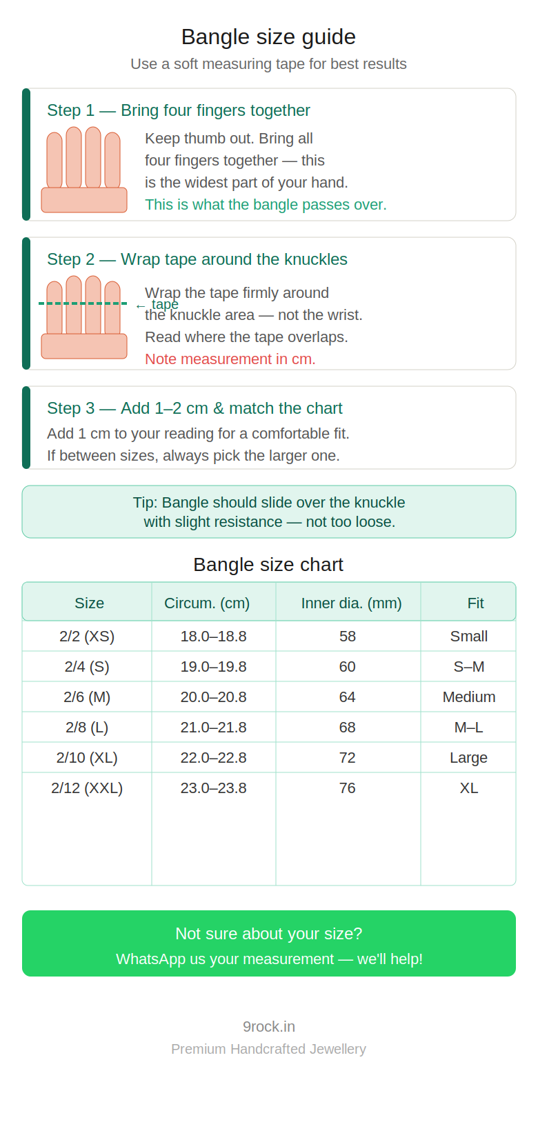 Bangle size guide chart