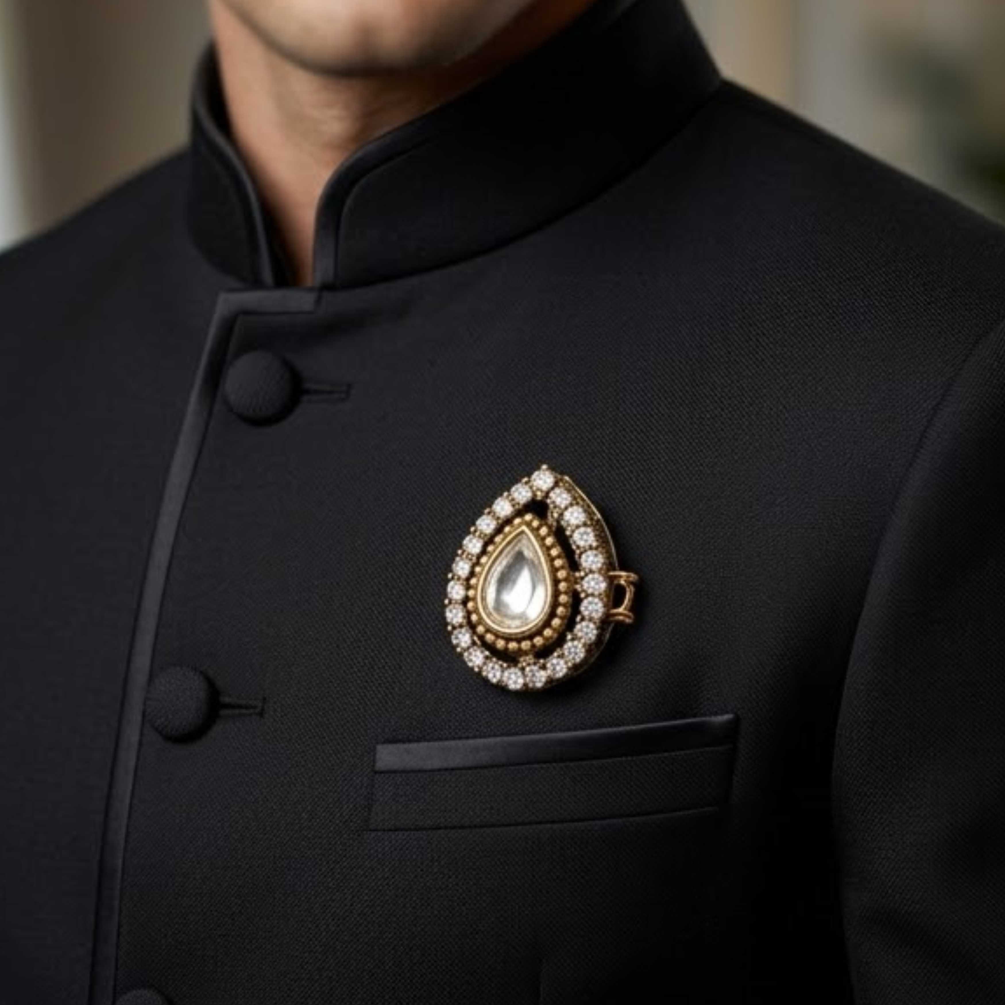 9rock The Solitaire Kundan Gender Neutral Brooch - kundan Jewellery