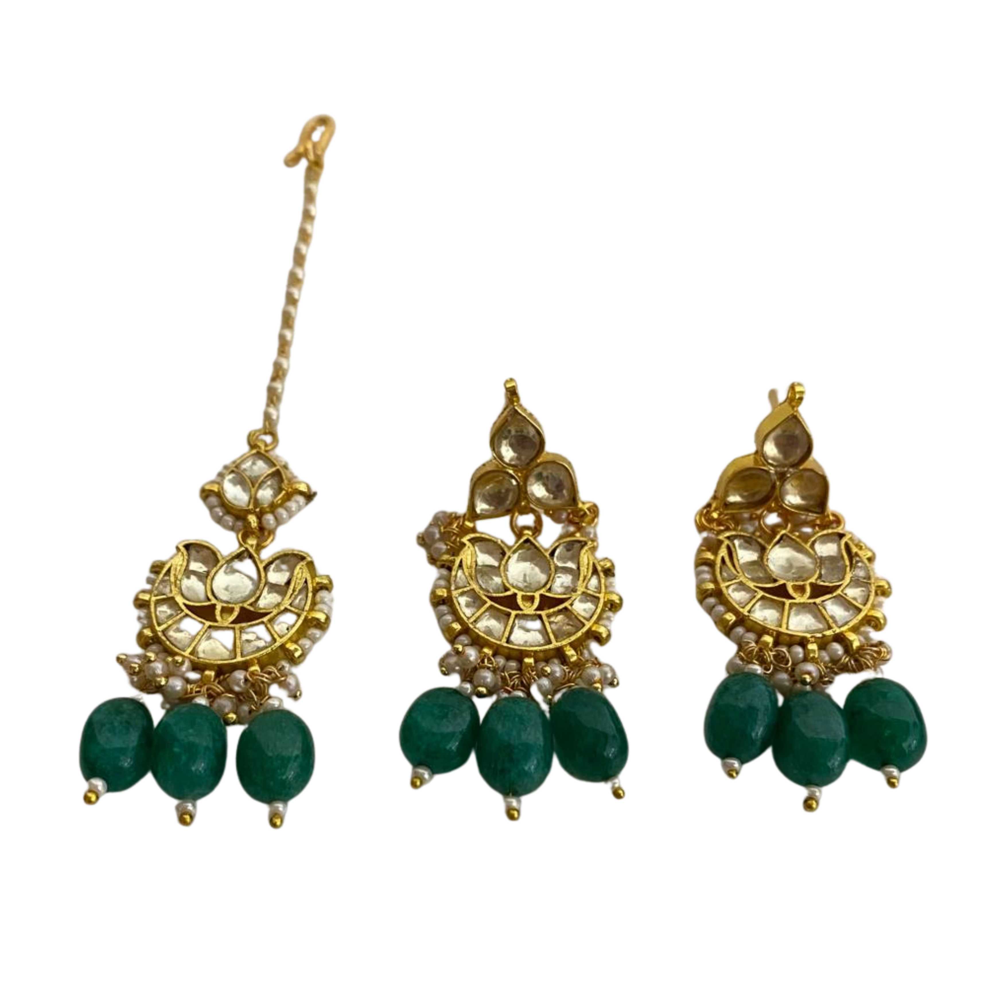9rock Emerald Kundan Tika Earring Set - kundan Jewellery