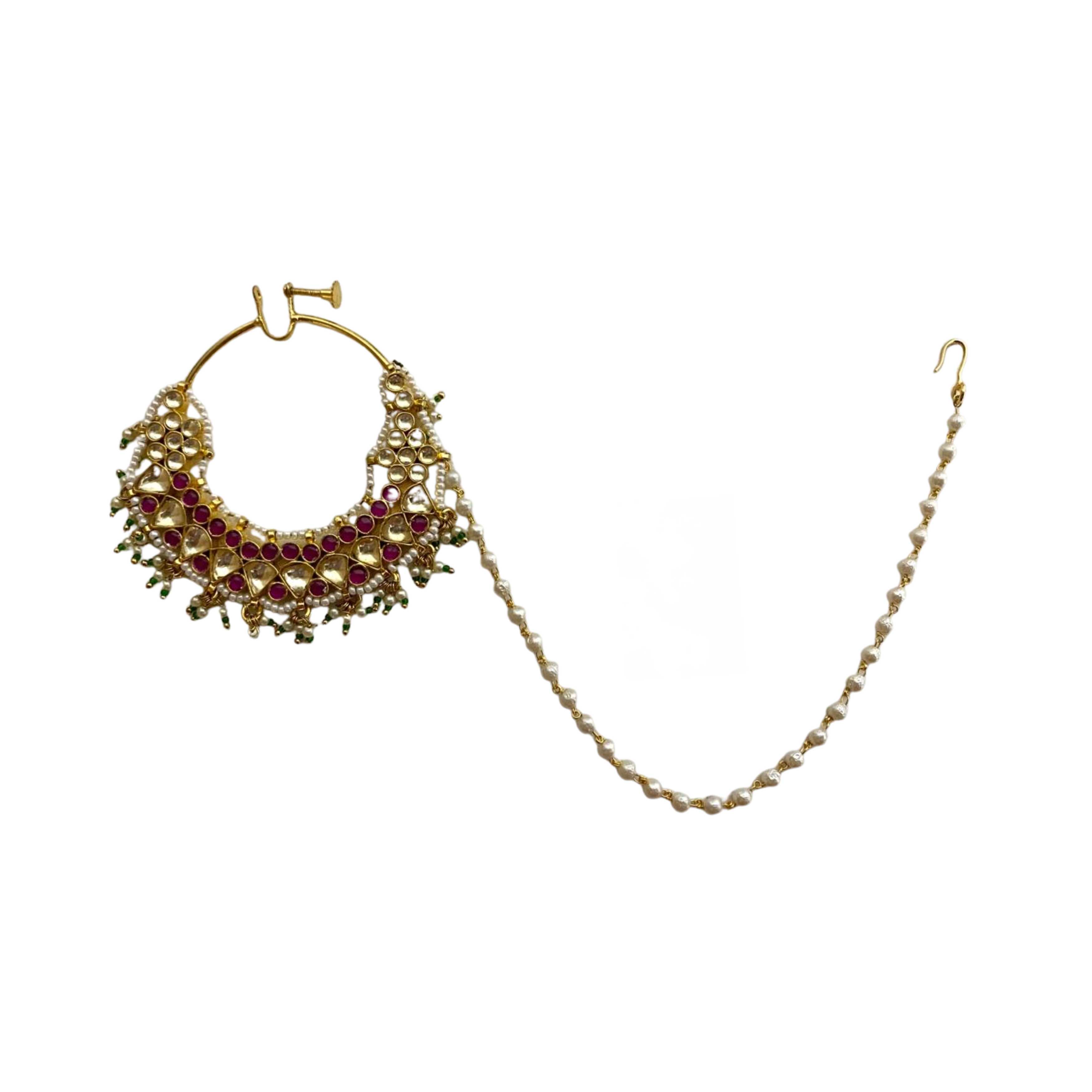9rock The Kundan Ruby Pearl Nose Accessory Set - kundan Jewellery