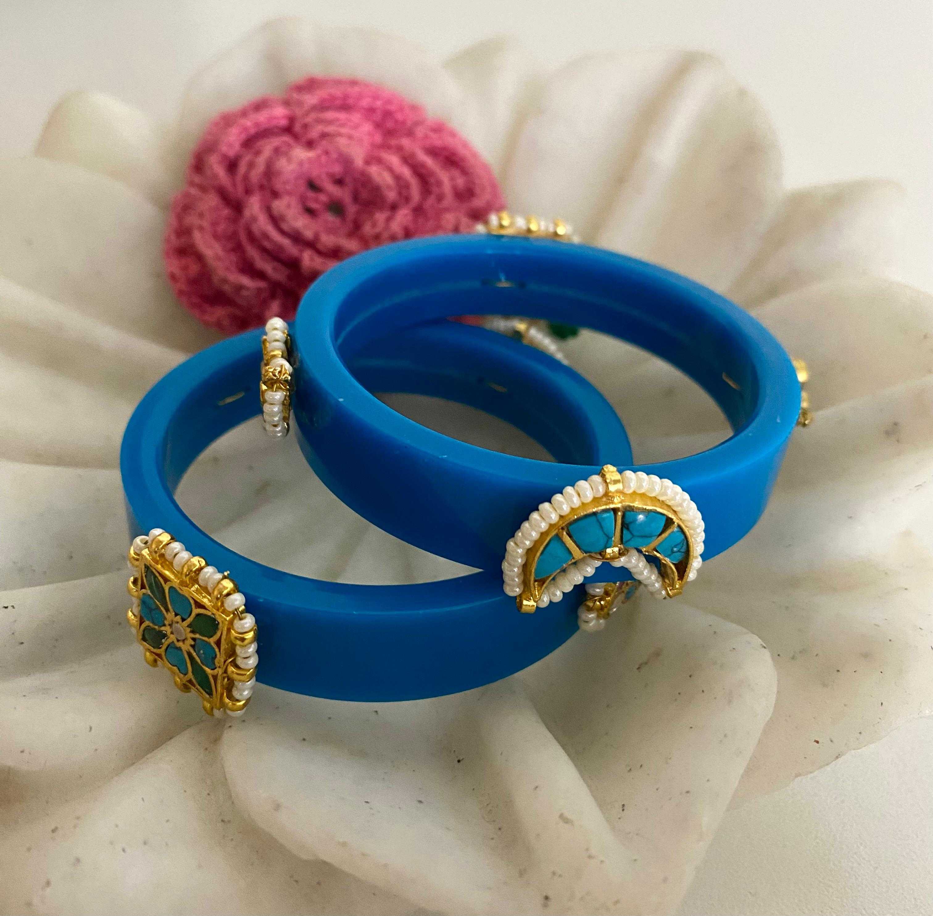 9rock Azure Kundan Gemstone Bangles - kundan Jewellery