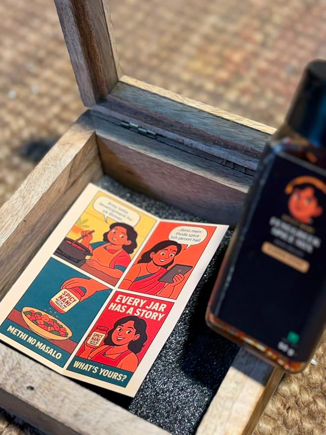 The Spicy Nani comic card. Every jar has a story
